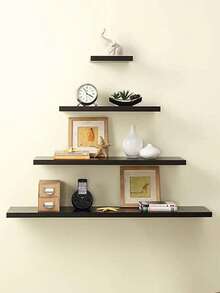 1 Set Wall-Mounted Storage Rack, Rustic Oak Wood Grain Long Shelf Set, Suitable For Living Room, Bathroom, Laundry Room, Bedroom, Kitchen, Home Office - Black - View 4