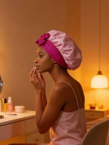 1pc Long Satin Silk Sleep Cap, Long Braid Sleep Hat, Reusable Adjustable Hair Care Cap, Women Sleep Bonnet - A - View 9