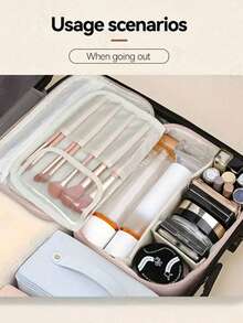 1pc Multi-Functional Travel Makeup Bag, Makeup Brush Organizer, Multi-Layer Compartment Cosmetic Bag, Large Capacity Makeup Storage Bag, Bathroom Toiletry Bag, Convenient Travel Handbag, For Skincare, Cosmetics, Makeup Brushes, Powder, Lipstick, Suitable For Beach, School, Bathroom, Festivals, Valentine's Day, Christmas, Great Gift For Family And Friends - White - View 9