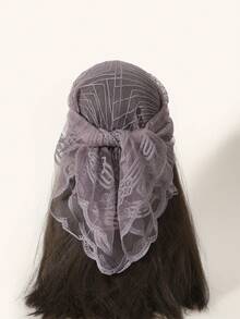 1pc Women's Embroidered Geometric Pattern Lace Trim Scarf, Casual Versatile Bandana - Multicolor - View 5