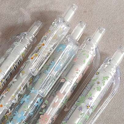 6-Pack Retractable Gel Pens - 0.5mm, Quick-Drying Black Ink, Floral Pattern, Stylish Heart-Shaped Design, Ergonomic Grip Design, Perfect For Q&A, Studying, And Exams | A Perfect Choice For Valentine's Day, Back-To-School, And Office Use