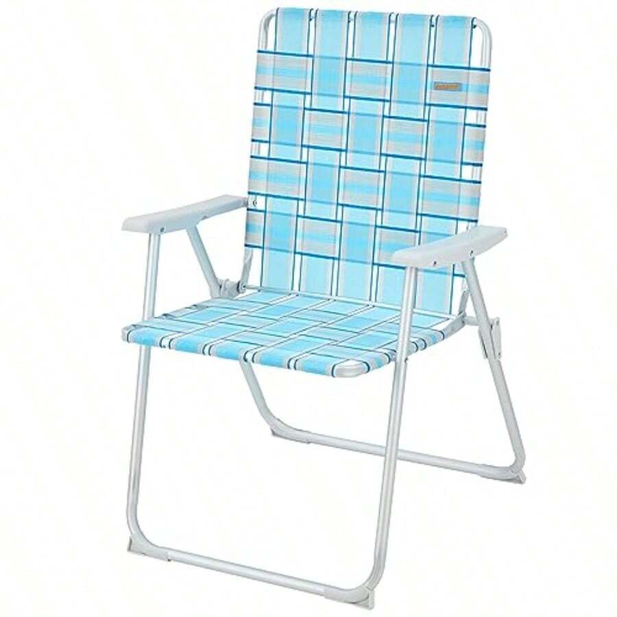 #WEJOY - Silla de césped Plegable antipunta de Gran tamaño de 17 Pulgadas de Alto para Adultos Resistente Silla de Camping de Asiento Alto de Aluminio para Ancianos jardín jardín Patio - Gris/Azul1 paquete - Ver 1