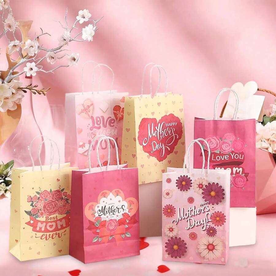 12/16 pièces Sacs-cadeaux thème Fête des Mères, motifs floraux variés, convient pour fêtes à thème, anniversaires, achats professionnels, emballages de faveurs de fête, applicable pour les vacances, événements, réunions et autres occasions - Multicolore - Voir 1