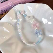 1条海盐蓝串珠手机挂绳，简约清新手机挂饰带 - 藍色 - 查看 8