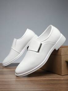 1 Pair Men's Low Heel Slip-On Pointed Toe PU Leather Upper Rubber Sole Comfortable Business Casual Formal Shoes - White - View 2