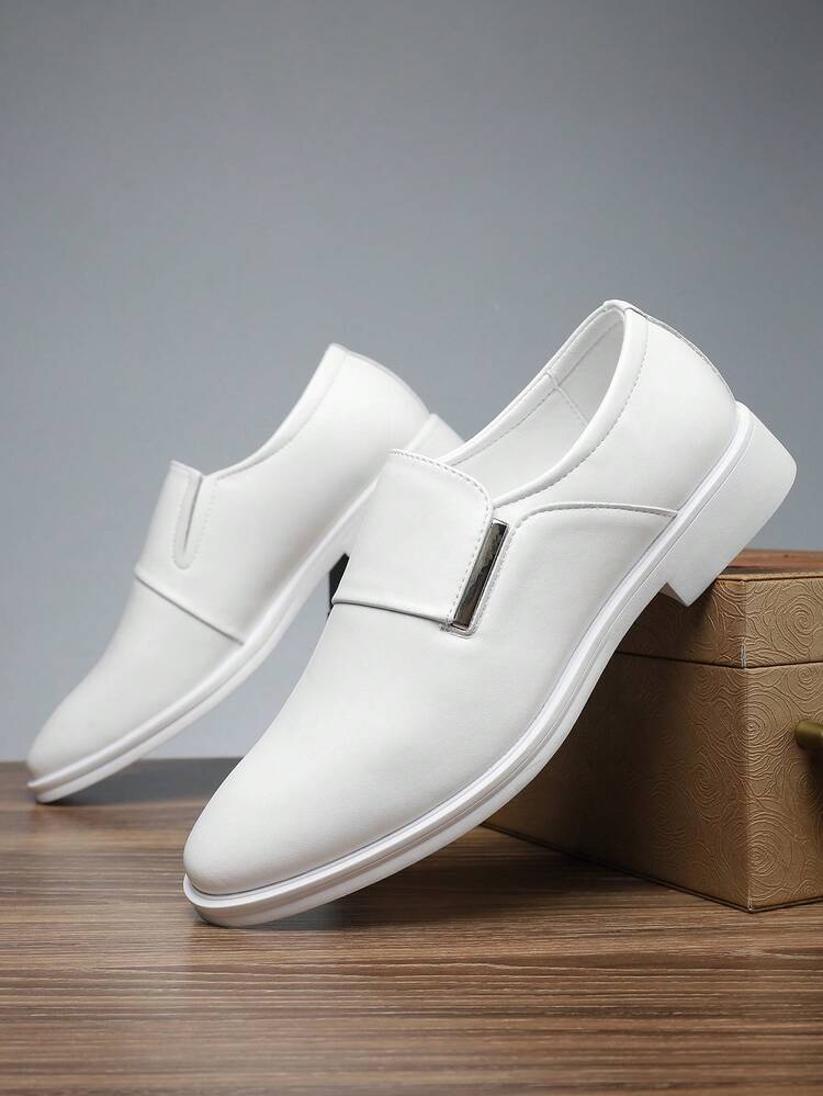 1 Pair Men's Low Heel Slip-On Pointed Toe PU Leather Upper Rubber Sole Comfortable Business Casual Formal Shoes