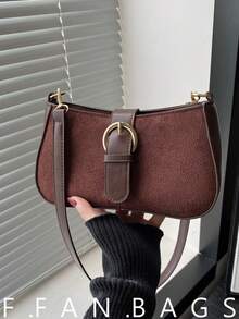 女士大容量时尚单肩斜挎包，小方包 - 咖啡 - 查看 1