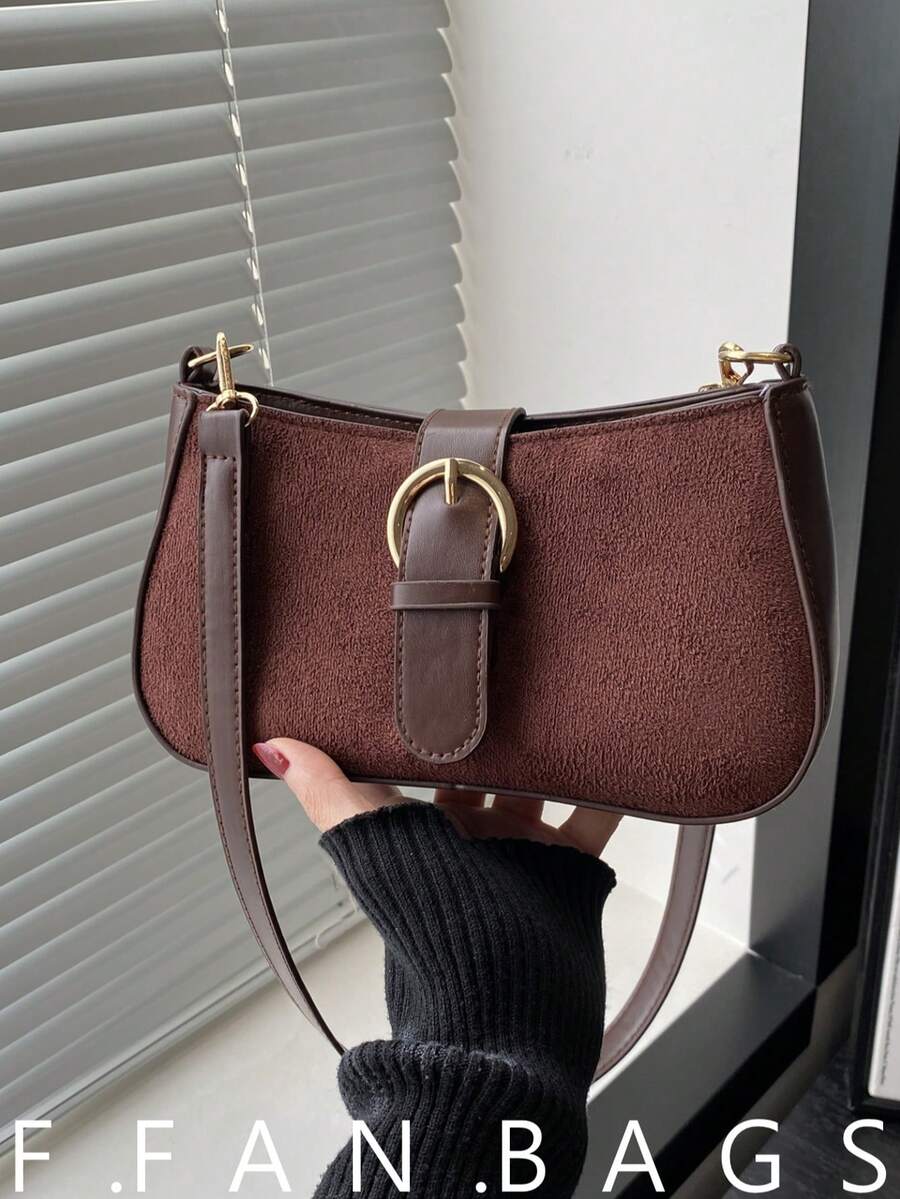 女士大容量时尚单肩斜挎包，小方包 - 咖啡 - 查看 1