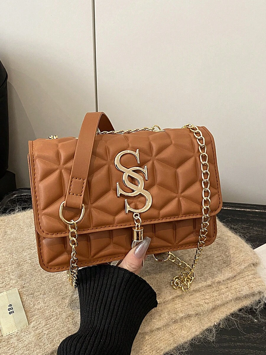 Bolso bandolera de cadena texturizada versátil y de moda - Marrón - Ver 1