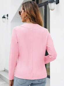 Women's Solid Color Long Sleeve Open Front Casual Jacket, Spring/Autumn - Baby Pink - View 3