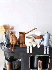 Cute Coffee Cup And Coffee Bean Shaped Figurines With Movable Legs -Pla Material Desk Ornaments, Modern Design, Perfect For Coffee Corner Decoration, Fun Gift For Coffee Lovers, Home And Office Decor, Adorable Bookshelf Decoration, And Collectible Movable Ornaments. - Multicolor - View 3