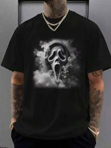 Printed T-Shirt Cotton Plus Size Men's Clothing, The Latest Ghost Face Killer Print Horror Theme Series Print Halloween Eve Print New T-Shirt All-Match-Essential For Daily Dressing |   Lightweight & Breathable | Loose Fit,Perfect For A More Casual Day At Work, Combining Style And Comfort,Vintage Shirt,A Cotton Shirts,Fashion Graphic Tees,Men's T-Shirt, Funny Graphic T Shirtsversatile And Essential T-Shirt Suitable For Festivals, Weekends, Weekdays, And Other Occasions, Celebrating Festival With Popular New Printed Patterns, Cool And T. Rendy, Versatile And Handsome, Sleeves Round Neck Design For Comfort And Versatility, Personalized Print Pattern On The Front, Showcasing Excellent Quality Taste Fresh Classic Sporty Casual Round Neck Tee Machine Washable,Navidad, Halloween, Acción De Gracias ,Y2K,Oversized Shirt Men,Summer Tops - 黑色 - 查看 7