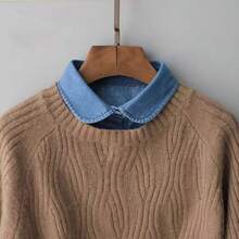 1pc Detachable Dark Denim Crew Neck Dickey, Versatile Undershirt Collar For Sweaters, Hoodies, Blouses - Royal Blue - View 8