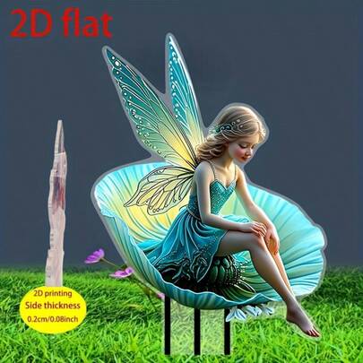 2D平面印刷蓝色莲花花园装饰柱 - 防水塑料草坪装饰，适合室内外使用，是复活节、感恩节、母亲节等各种节日的理想礼物 - 无需用电，2D平面设计