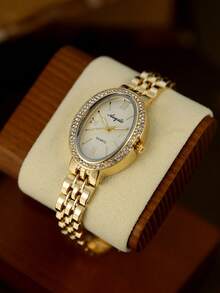 Oval Gold Women's Quartz Watch Fashionable And Exquisite Retro Design Artistic And Antique Daily Matching Gift - Gold - View 4