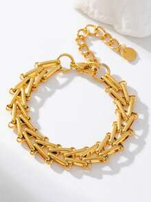 RAYQUEEN 1pc Stainless Steel Geometric Chain Bracelet, Elegant Design Suitable For Daily Wear And Gift - Bracelet - View 5