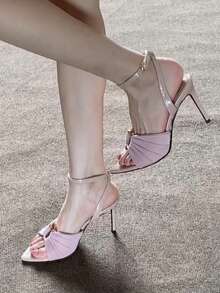 Pointed Toe Ruffle Metal Buckle Stiletto Heel Sandals, Sexy Thin Heel Women Shoes, Summer New Arrival - Pink - View 6