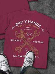 Men's Graphic T-Shirt Dirty Hands Clean ❤️Money Daily Wear 100% Cotton Unisex Gift Idea For Him Her  Streetwear Fashion Top - 紫紅色 - 查看 2