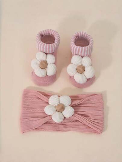 Flower Baby Headband + Socks, Children Headband Socks Set, Newborn Anti-Slip Socks & Baby Headband
