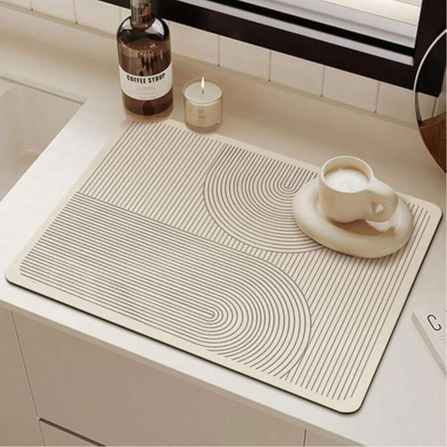 1pc Non-Slip Absorbent Kitchen Mat, Silica Gel Floral Pattern Countertop Protective Pad, Machine Washable Drying Mat For Coffee Maker And Sink, Holiday Decor