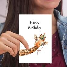 1pc Giraffe Birthday Greeting Card With Envelope - Joyful Cartoon Design, High-Quality Paper, Suitable For Family, Youth And Loved Ones On Various Occasions - Single Piece - View 3