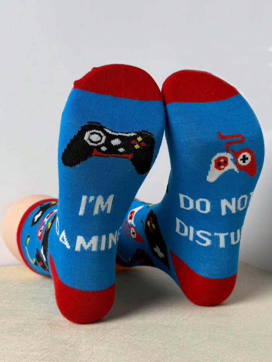 A Pair Of Men's Novelty Socks - Soft, Comfortable, Fun Gamer Design With Red Toe And Heel- Great Gift - Blue - View 1