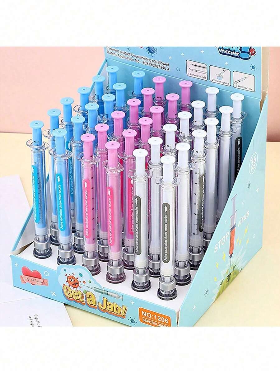 3/6/12 piezas Bolígrafos con forma de jeringa creativa, bolígrafos de inyección de virus simulados, bolígrafos de tinta negra a base de agua de 0.38 mm, artículos de papelería interesantes para estudiantes - jeringuilla - Ver 1