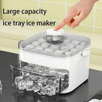 1pc Large Capacity Tray - [25 Single Layer Ice Cubes / 50 Double Layer Ice Cubes] With Ice Scoop, Manual Press Mold, High-Quality PP Material, Household Ice Maker For Beverages, Essential For Kitchen, Maker, Suitable For Refrigerator, Kitchen, Restaurant, Hotel, Etc.