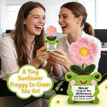 1pc Handmade Crochet Tulip - Personalized Positive Information Floral Souvenir, Eternal Knitted Tulip Office Desk Decoration, Unique Encouragement Gift For Women And Mothers (Frog Flowerpot), Bedside Table, Office Workstation Or Layered Tray. This Decorative Decoration Brings Gentle Comfort And "Emotional Sunshine" On Stressful Days. - Multicolor - View 4