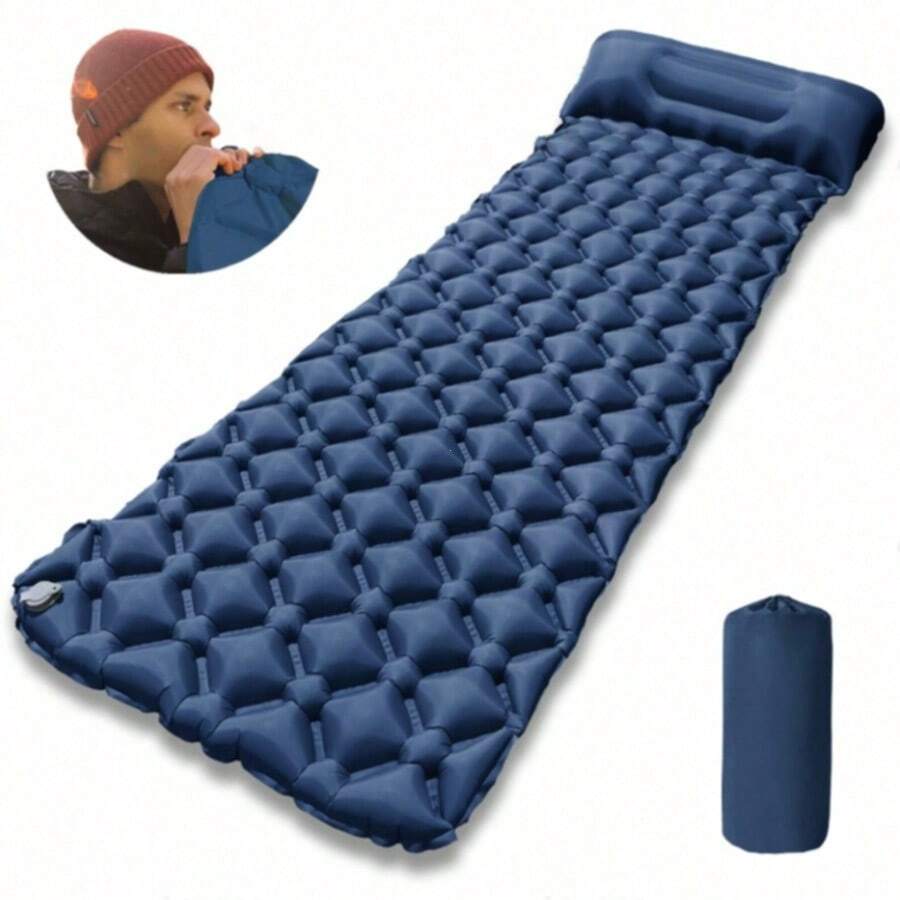 Colchoneta de dormir para camping - Esterilla de dormir inflable ultraligera con bomba de pie incorporada y almohada, colchón de aire compacto y mejorado para camping, mochilero, senderismo - Multicolor - Ver 1