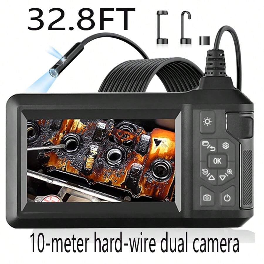 LED Pipe Inspection Camera 8-LED Video Inspection Mirror, 1920P HD Industrial Endoscope (With 3" IPS Screen) 3 8ft Detachable Flexible Borescope, Suitable For Automotive And Machinery Repair - 4.3-inch - 10-meter Dual Camera - View 1