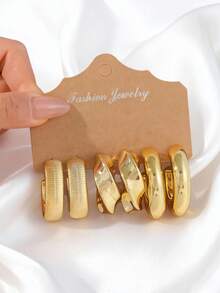 1 Set Fashionable Minimalist Geometric Pattern CCB Earrings Set, Suitable For Daily Wear - Yellow Gold - View 6