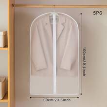 1-5 Garment Dust Covers, Hanging Garment Bags, Translucent Suit Covers, Storage Bags, Protective Covers, Dustproof - White - View 8