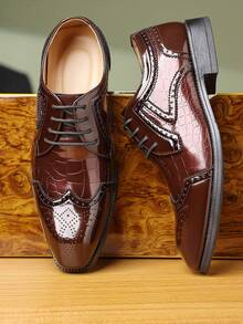 Men's Formal Dress Shoes, Classic Patent Velvet Lace-Up Oxford Shoes - Burgundy - View 2
