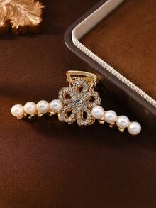 1/3pcs Luxury Pearl & Rhinestone Hair Claw, Elegant Hair Claw, Ideal For Updo & Half-Up Hairstyles - Gold - View 7