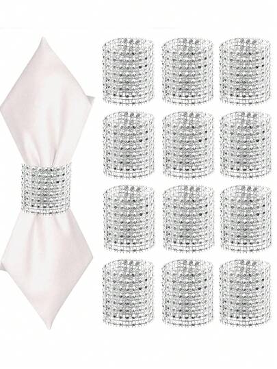 2/6/50件套奢华钻石餐巾环，水钻餐巾环，适用于圣诞节、婚礼、周年纪念日、生日、节日等场合，优雅的桌面装饰，高品质魔术贴设计，手工制作，女士礼物