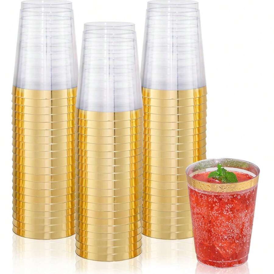 20入金邊航空杯 飲料杯/果汁杯 適合婚禮與派對 耐用硬塑膠杯 可重複使用 - 金色 - 查看 1