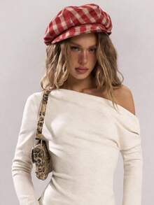 1顶复古格子贝雷帽，夏季画家帽，大号头围，适合小脸型，八角云朵贝雷帽，复古风格，通勤必备格子贝雷帽 - A - 查看 8