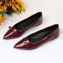 优雅通勤搭扣尖头平底鞋 - 酒紅色 - 查看 13