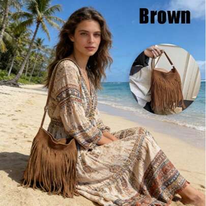 Fashion Tassel Crossbody Bag Shoulder Bag Bohemian Style Tassel Crossbody Bag High Quality And Durable Material Western Tassel Saddle Bag Shoulder Bag Suitable For Daily Commuting Fashion Matching