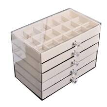 1 hộp đựng trang sức acrylic 5 tầng màu be, trong suốt, chống bụi, dung tích lớn, lót nhung chống trầy xước, thích hợp làm quà tặng Ngày của Mẹ, Ngày của Phụ nữ. - Năm lớp màu xám - Xem 6