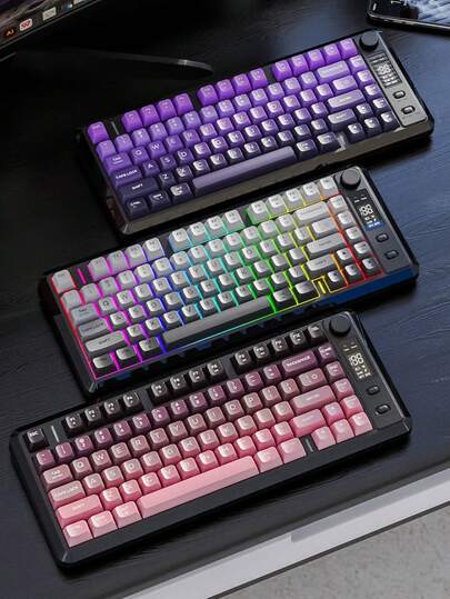 لوحة مفاتيح ميكانيكية لاسلكية بتقنية بلوتوث الوضع مع مفاتيح صامتة للألعاب والمكتب من مادة PBT