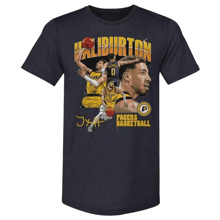 Premium-T-Shirt-Tri-Navy_Tyrese Haliburton Indiana Pacers Collage - Black - View 1