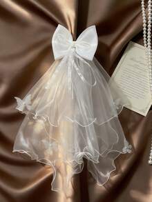 1pc Girls Double-Layer Tulle Bow Headband, Wedding Bridesmaid Birthday Party Hair Accessory - Multicolor - View 3