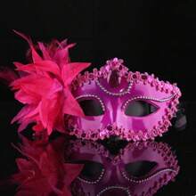 Halloween Half-Face Masquerade Ball Lily Flower Performance Party Princess Floral Women - 玫紅色_請諮詢客服 - 查看 3