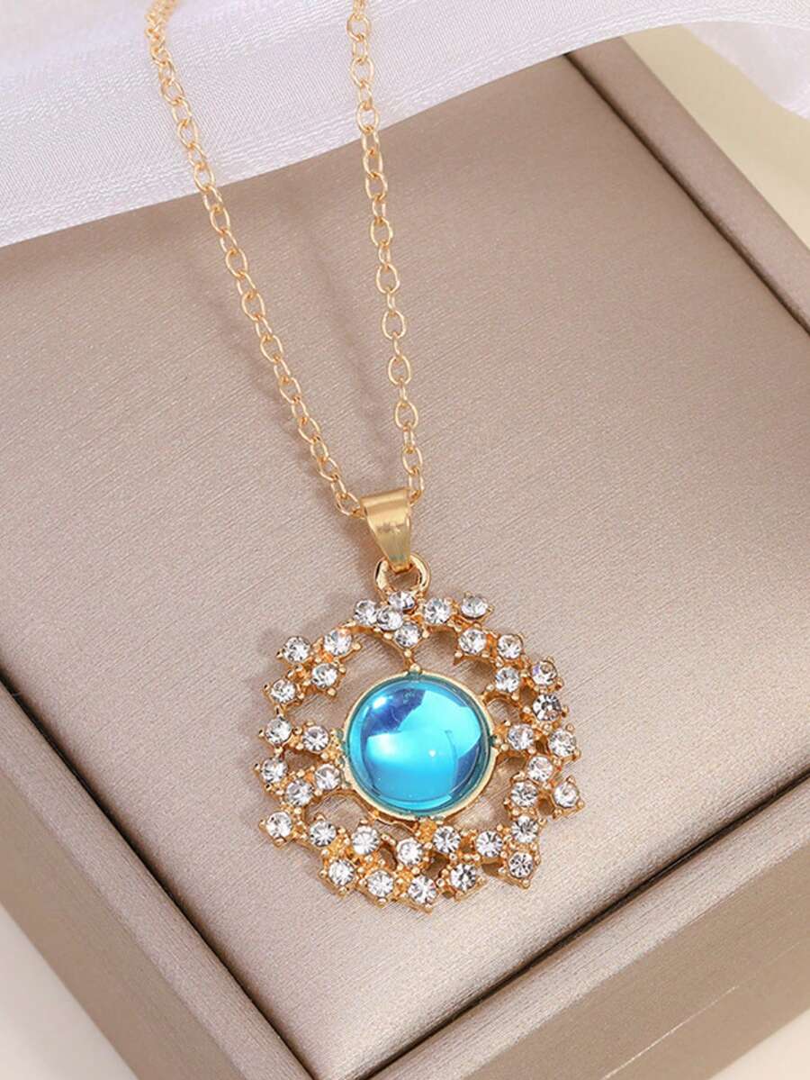 Women's Fashionable O-Shaped Rhinestone Inlaid Alloy Planet Necklace, Suitable For Autumn/Winter, Ins Style - Gold - View 1