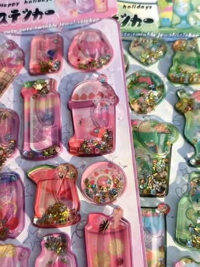 1pc Kawaii Gold Water-Injection Foil Shaker Sticker Sheet 3D Puffy Stickers For Journal Planner Diary DIY Craft Decoration,Sweet Dessert Drink Theme Gold Foil Shaker Stickers Puffy Sticker Sheet For Planner Journal DIY Decor And School Exchange & Social Sharing