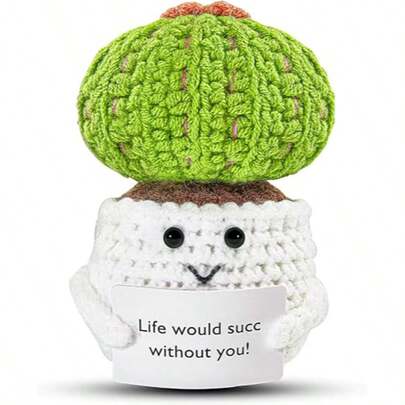 1pc Handmade Emotional Kimchi Gift, Emotional Cucumber Crochet Doll Inspiration Card Gift, Cute Knitting Fun Support Kimchi Potato Friend Birthday (Front Cactus) Birthday, Valentine's Day, Father's Day, Mother's Day, Christmas, Thanksgiving, Anniversaries Ideal Gift, Also An Excellent Choice For Company Events Or Party Props