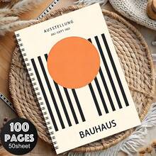 1pc A5 Spiral Bound Notebook, Bauhaus Style Striped Art Notebook, Spiral Coil Notebook, University Grid Notebook, Hardcover Journal Diary, Suitable For Travel, Daily Writing, Office, Record Keeping, Wonderful Gift For Family And Friends - A5 - View 5