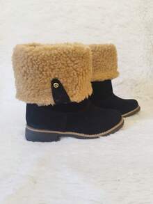 Women's Mid-Calf Boot With Fleece Lining, Comfortable For Winter - Black and White - View 9